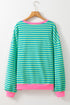 Striped Oversized Drop Shoulder Crew Neck Pullover Sweatshirt