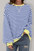 Striped Oversized Drop Shoulder Crew Neck Pullover Sweatshirt