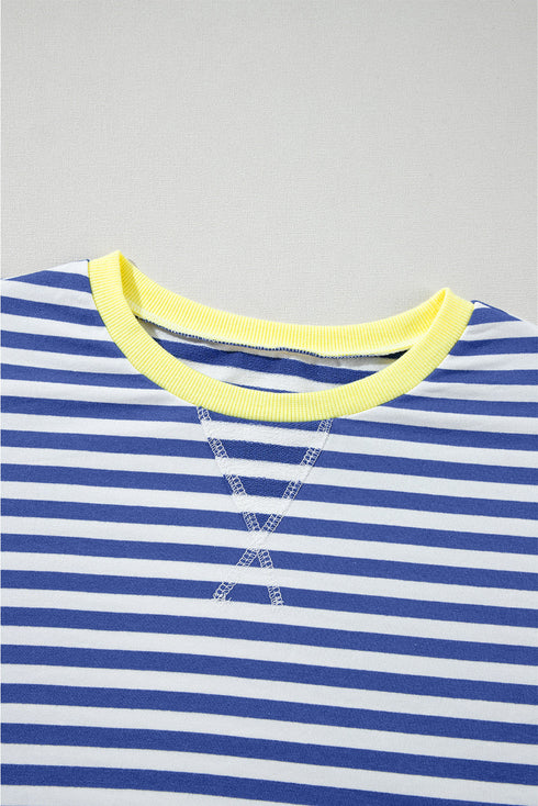 Striped Oversized Drop Shoulder Crew Neck Pullover Sweatshirt