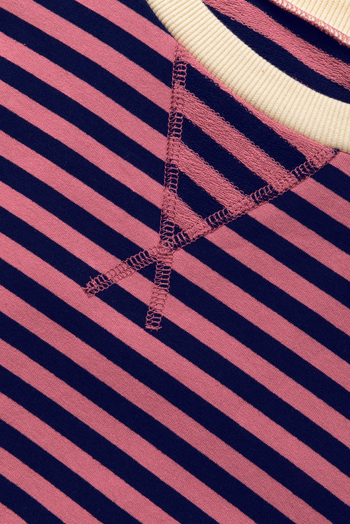 Striped Oversized Drop Shoulder Crew Neck Pullover Sweatshirt