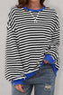 Striped Oversized Drop Shoulder Crew Neck Pullover Sweatshirt