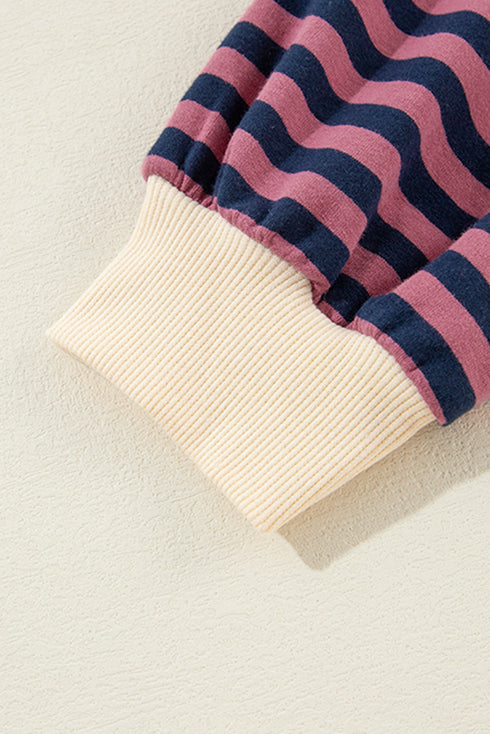 Striped Oversized Drop Shoulder Crew Neck Pullover Sweatshirt
