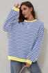 Striped Oversized Drop Shoulder Crew Neck Pullover Sweatshirt