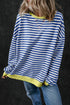 Striped Oversized Drop Shoulder Crew Neck Pullover Sweatshirt