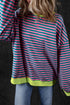 Striped Oversized Drop Shoulder Crew Neck Pullover Sweatshirt