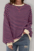 Striped Oversized Drop Shoulder Crew Neck Pullover Sweatshirt