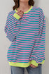 Striped Oversized Drop Shoulder Crew Neck Pullover Sweatshirt