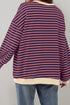 Striped Oversized Drop Shoulder Crew Neck Pullover Sweatshirt