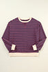 Striped Oversized Drop Shoulder Crew Neck Pullover Sweatshirt