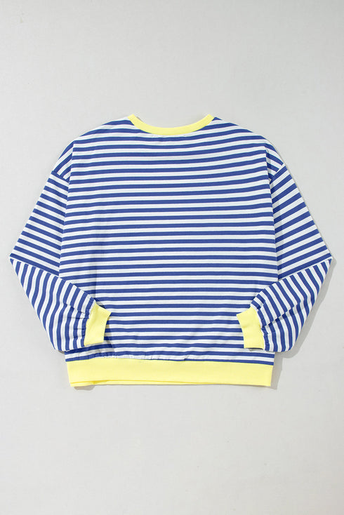 Striped Oversized Drop Shoulder Crew Neck Pullover Sweatshirt