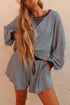 Striped Oversized Long Sleeve Top Drawstring Loose Shorts Two Piece Short Set