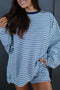 Striped Oversized Long Sleeve Top Pocketed Coordinated Short Set