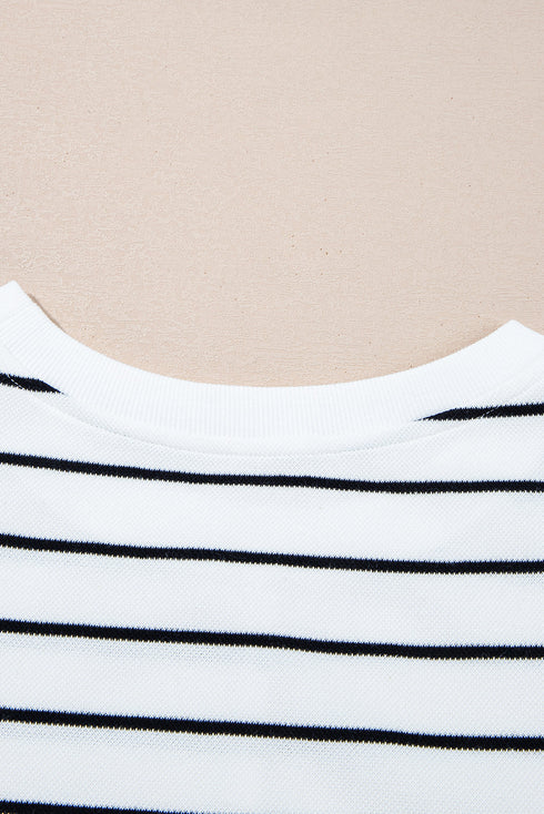 Striped Padded Shoulder Muscle Tee And Wide Leg Pants Lounge Set