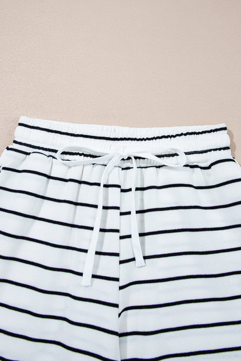 Striped Padded Shoulder Muscle Tee And Wide Leg Pants Lounge Set