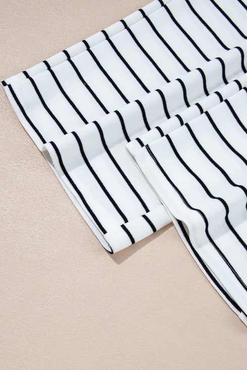 Striped Padded Shoulder Muscle Tee And Wide Leg Pants Lounge Set