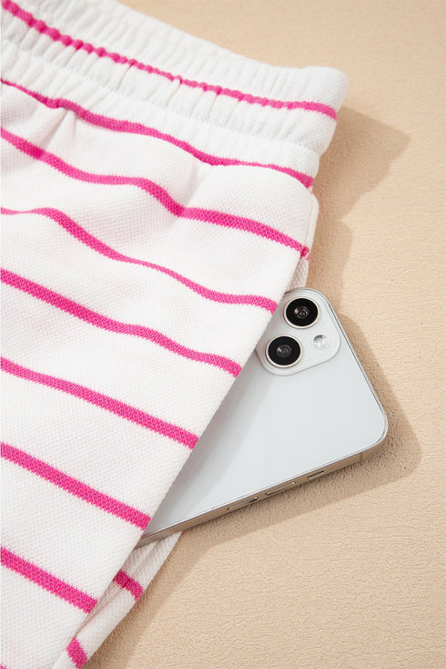 Striped Padded Shoulder Muscle Tee And Wide Leg Pants Lounge Set