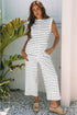 Striped Padded Shoulder Muscle Tee And Wide Leg Pants Lounge Set