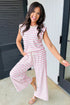 Striped Padded Shoulder Muscle Tee And Wide Leg Pants Lounge Set