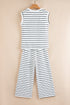 Striped Padded Shoulder Muscle Tee And Wide Leg Pants Lounge Set