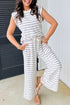 Striped Padded Shoulder Muscle Tee And Wide Leg Pants Lounge Set