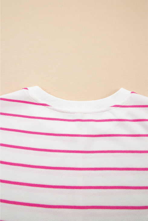 Striped Padded Shoulder Muscle Tee And Wide Leg Pants Lounge Set