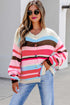 Striped Panel Drop Shoulder Graphic Knit Cardigan