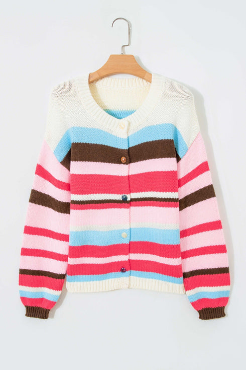 Striped Panel Drop Shoulder Graphic Knit Cardigan