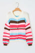 Striped Panel Drop Shoulder Graphic Knit Cardigan