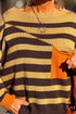 Striped Panel Drop Shoulder Relaxed Pullover Knit Sweater