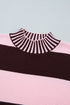 Striped Panel High Neck Drop Shoulder Relaxed Pullover Sweater