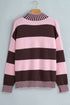 Striped Panel High Neck Drop Shoulder Relaxed Pullover Sweater
