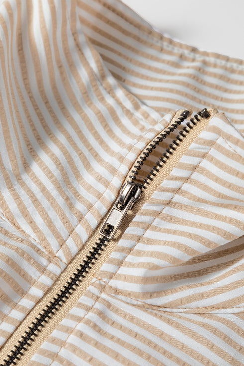 Striped Panel Pocket Detail Half Zip Pullover