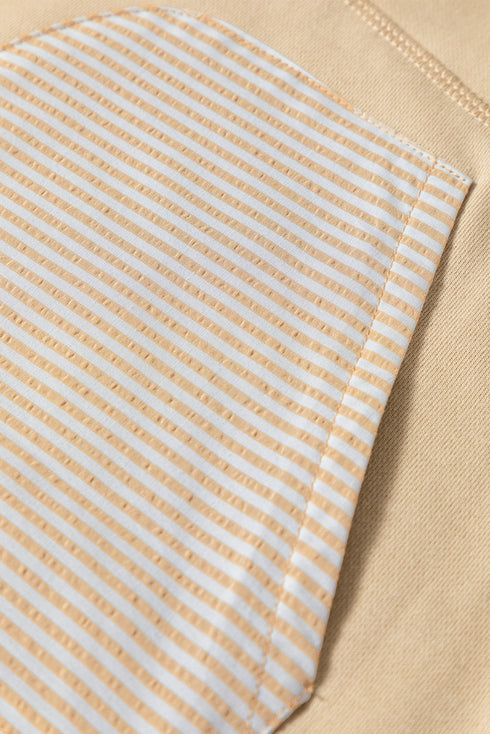 Striped Panel Pocket Detail Half Zip Pullover