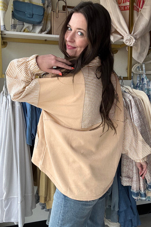 Striped Panel Pocket Detail Half Zip Pullover