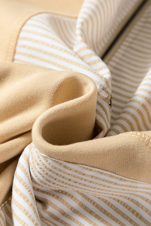 Striped Panel Pocket Detail Half Zip Pullover