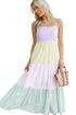 Striped Panel Scalloped Detail Adjustable Strap Maxi Dress