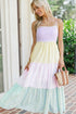 Striped Panel Scalloped Detail Adjustable Strap Maxi Dress