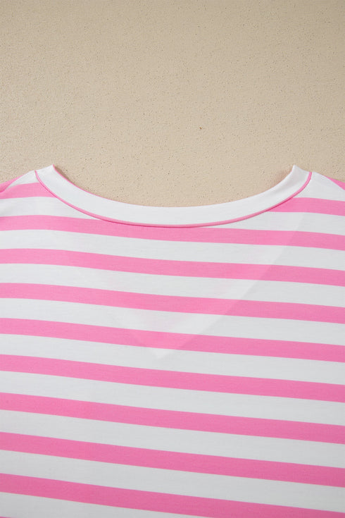 Striped Paneled V Neck Patch Pocket Tee