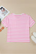 Striped Paneled V Neck Patch Pocket Tee