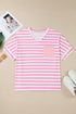 Striped Paneled V Neck Patch Pocket Tee
