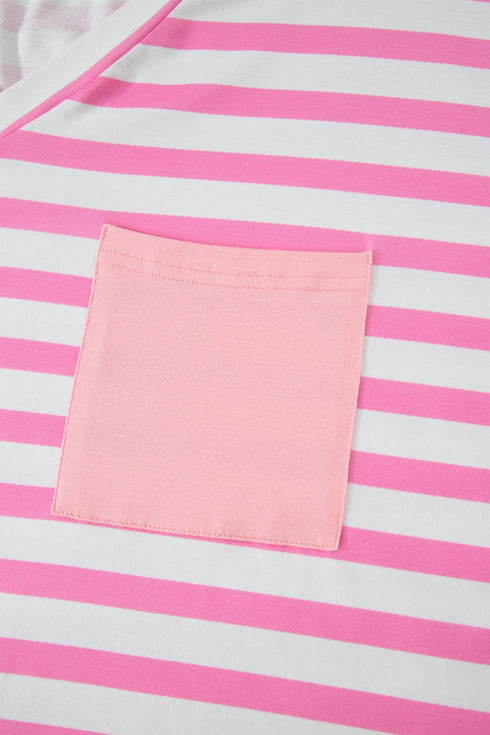 Striped Paneled V Neck Patch Pocket Tee