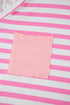 Striped Paneled V Neck Patch Pocket Tee