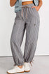 Striped Patch Pocket Drawstring Elastic Waist Loose Pants