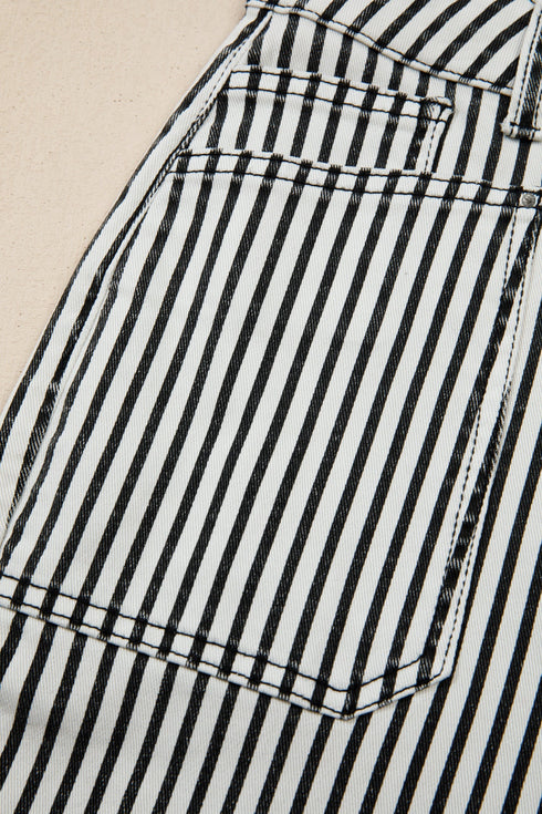 Striped Patch Pocket High Waist Wide Leg Jeans