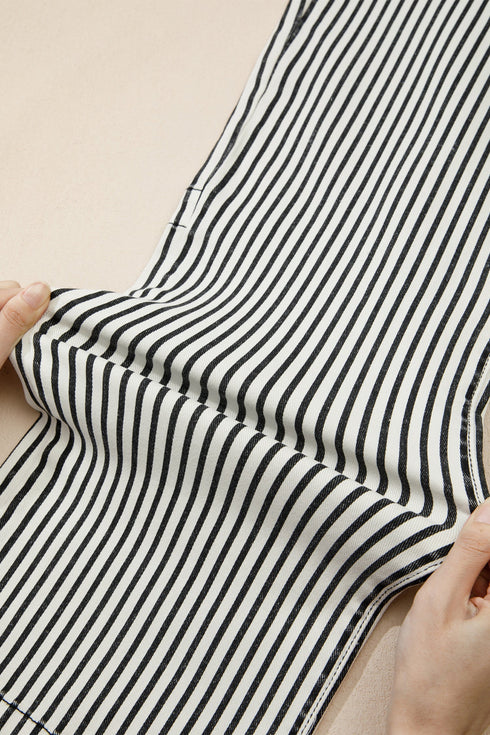 Striped Patch Pocket High Waist Wide Leg Jeans