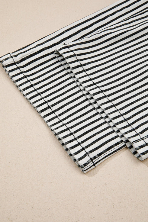 Striped Patch Pocket High Waist Wide Leg Jeans