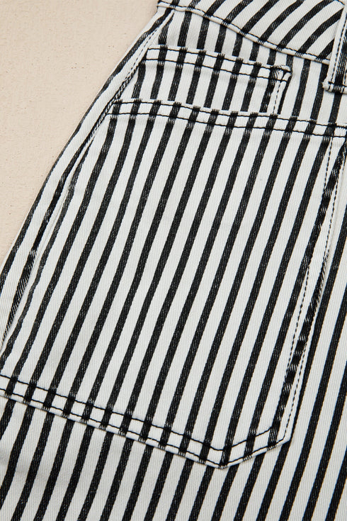 Striped Patch Pocket High Waist Wide Leg Jeans