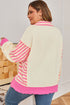 Striped Patchwork Accent Trim Drop Shoulder Polo Sweatshirt