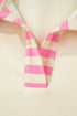 Striped Patchwork Accent Trim Drop Shoulder Polo Sweatshirt
