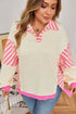 Striped Patchwork Accent Trim Drop Shoulder Polo Sweatshirt
